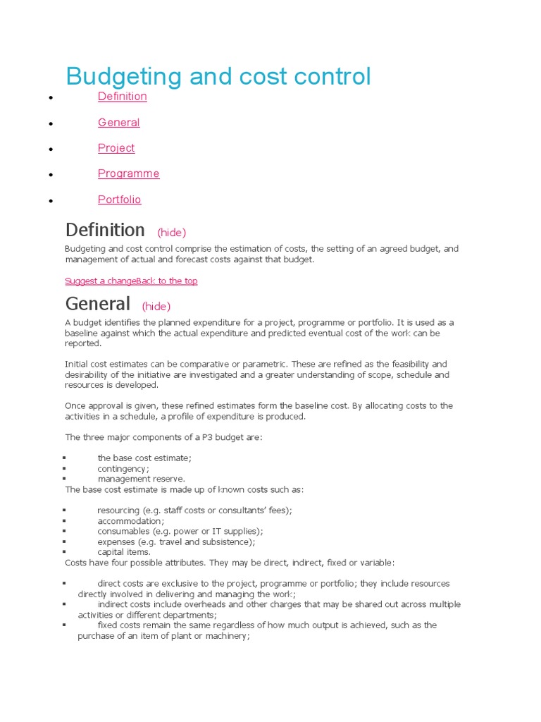 Budgeting and Cost Control: General Project Programme Portfolio | PDF ...