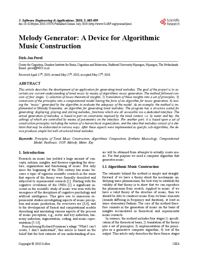 Melody Generator A Device For Algorithmic Music Co PDF PDF Harmony