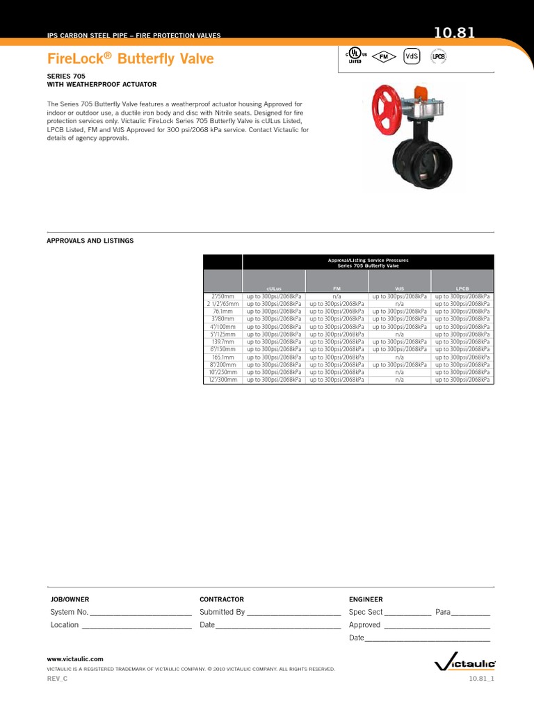 Firelock Butterfly Valve: Series 705 With Weatherproof Actuator | PDF