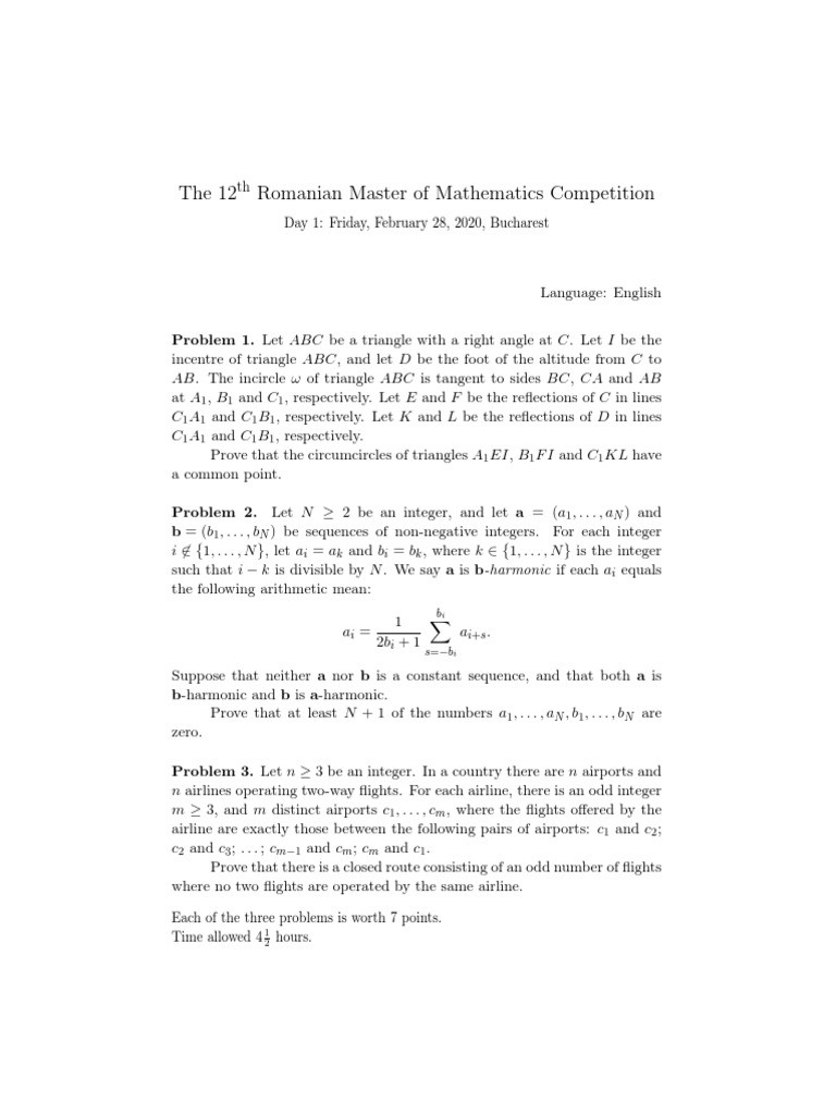 12th Romanian Master of Mathematics | PDF | Teaching Methods ...