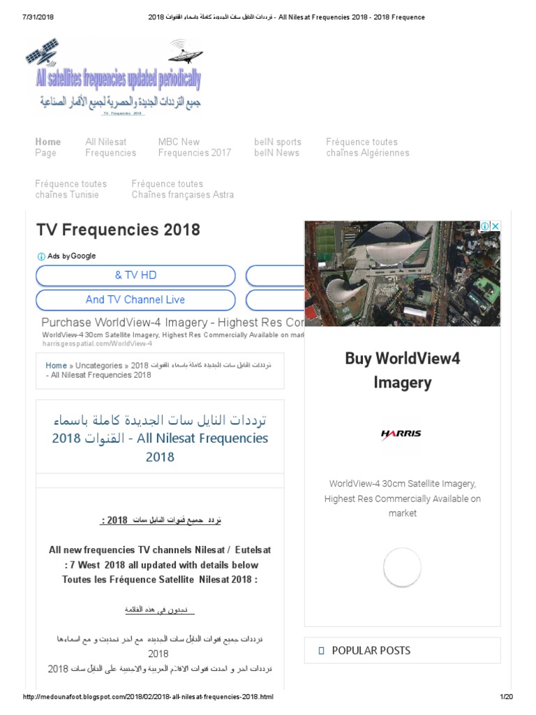 All Nilesat Frequencies 18 Pdf Television Network Mass Media
