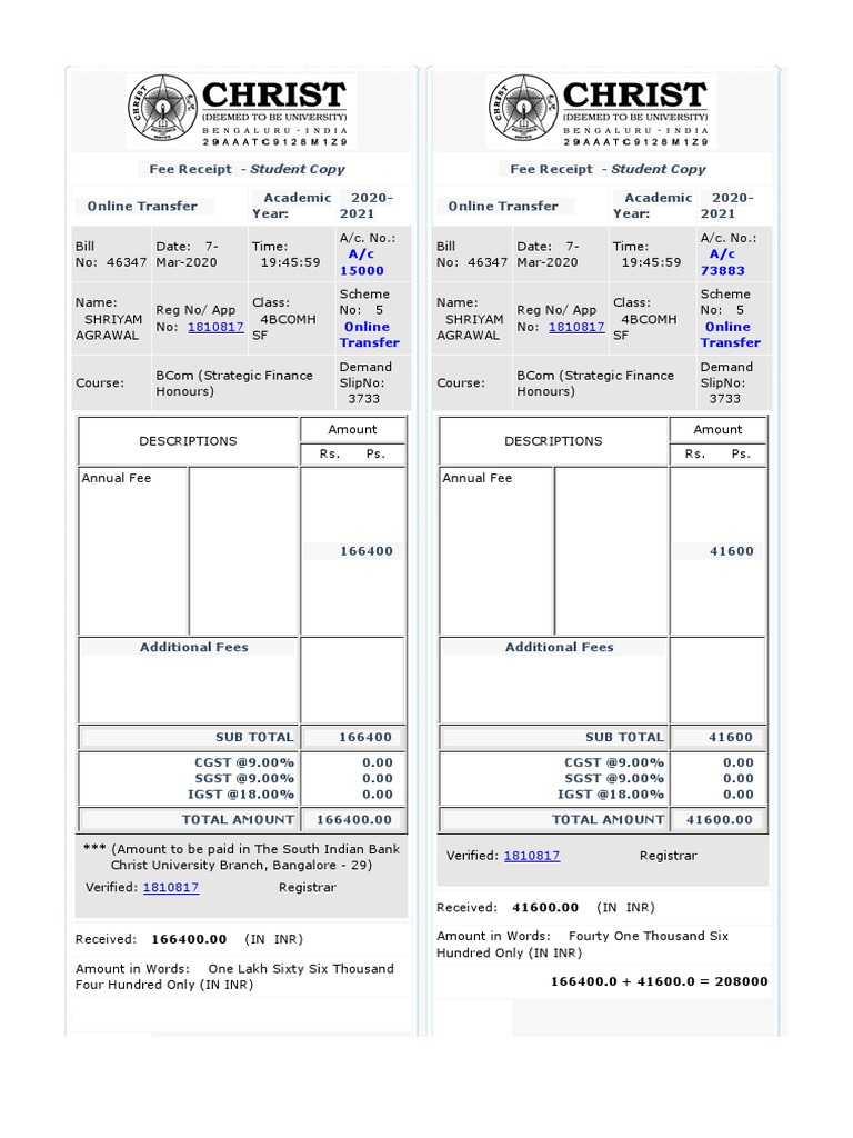 Fee Receipt | PDF | Economies | Business