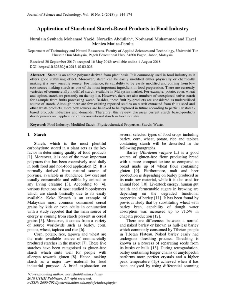 Starch Applications in Food Industry | PDF | Starch | Wheat