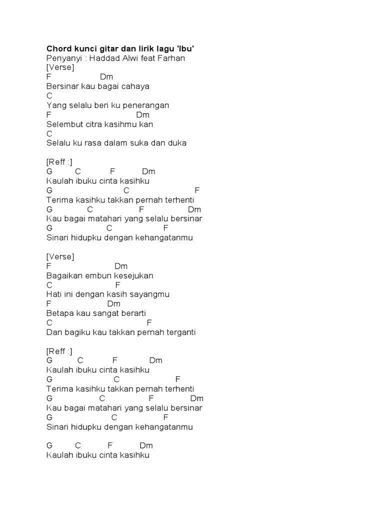 Chord Kunci Gitar Dan Lirik Lagu 'Ibu' | PDF