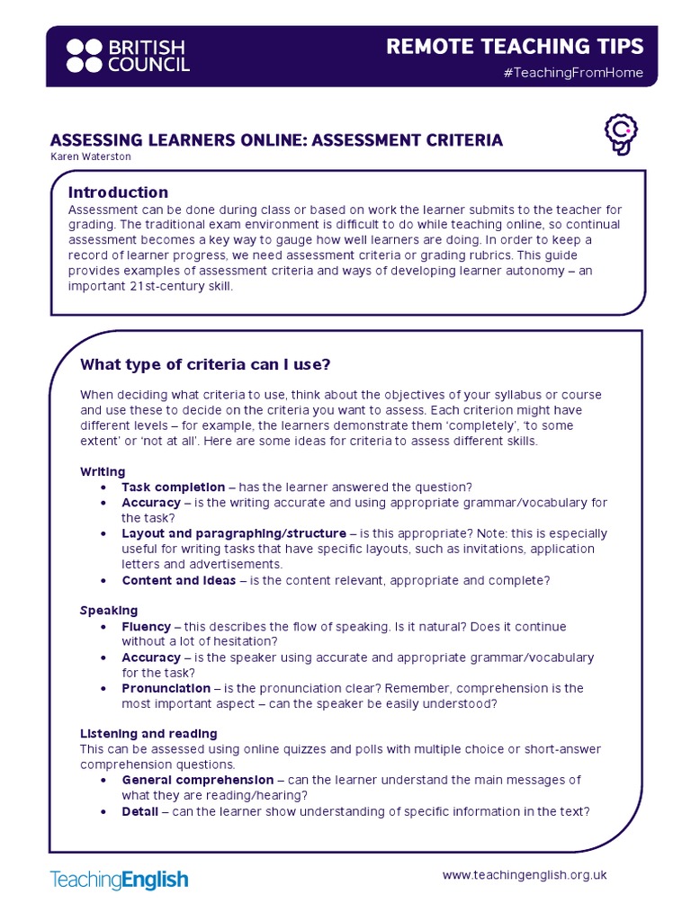 Online Assessment Criteria Guide | PDF | Educational Assessment ...