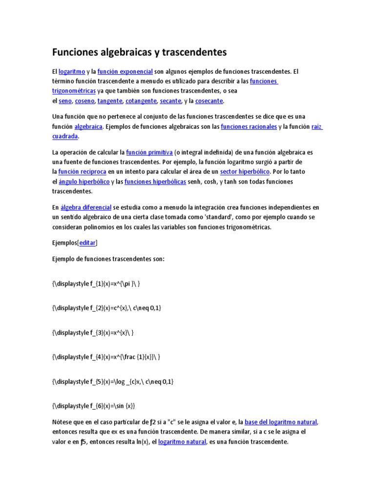 Funciones Algebraicas y Trascendentes | PDF | Asíntota | Funciones y mapeos