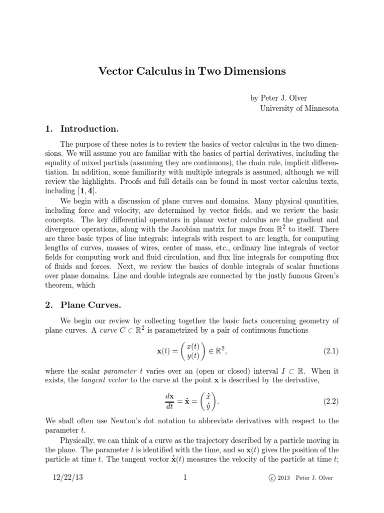 Vector Calculus in Two Dimensions | PDF | Gradient | Integral