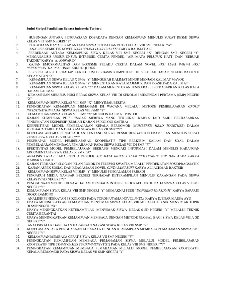 Judul Skripsi Pendidikan Bahasa Indonesia Terbaru Ide