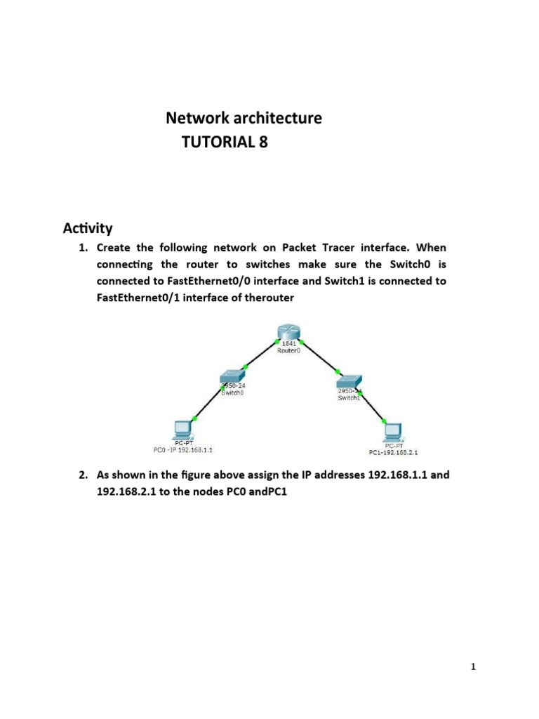 Network Architecture Tutorial 8: Activity | PDF | Router (Computing ...
