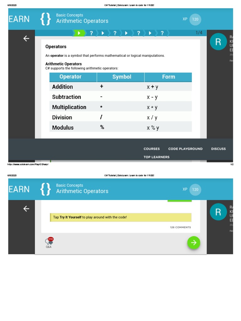C# Tutorial - SoloLearn - Learn To Code For FREE!24 | PDF | Logic ...