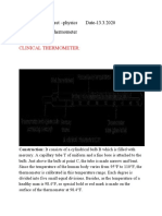 Class 7 Subject - Physics Date-13.3.2020 Topic-Clinical Thermometer