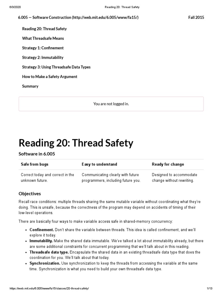 Reading 20 - Thread Safety | PDF | String (Computer Science) | Software ...