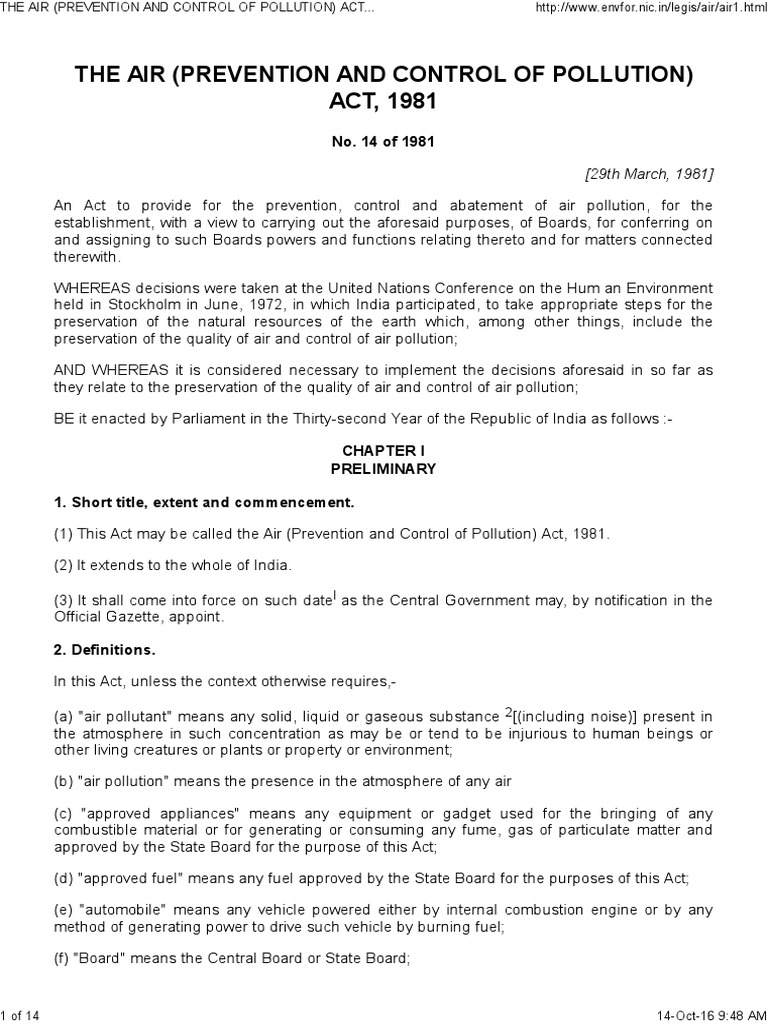 The Air (Prevention and Control of Pollution) Act, 1981 | PDF | Search ...