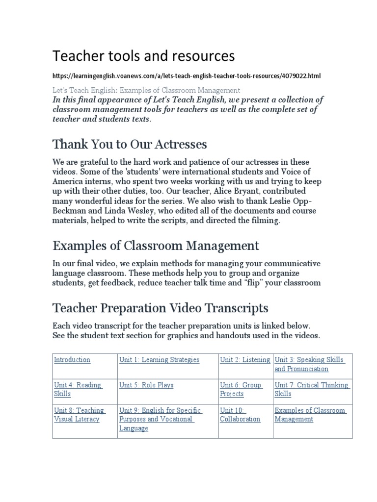 Teacher Tools and Resources Short Compilation PDF Classroom