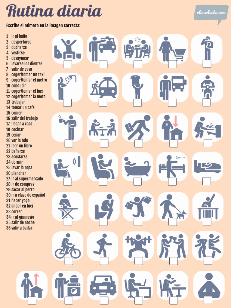 Rutina diaria: actividades cotidianas enumeradas y ordenadas