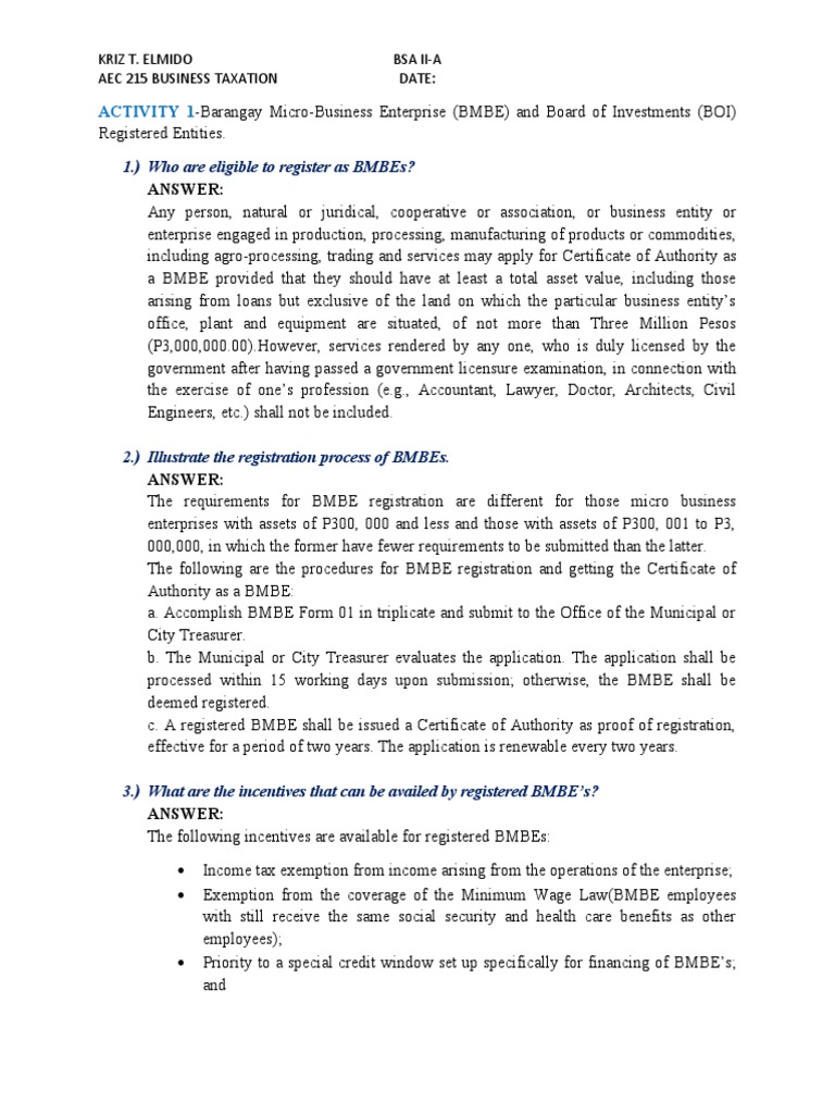 BMBE Registration and Benefits Overview | PDF | Tax Exemption | Citizenship