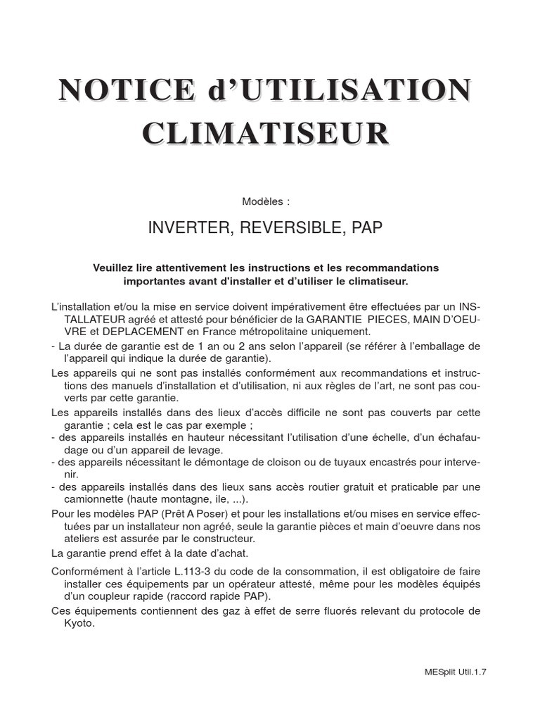 Notice d'utilisation climatiseur Carrera PDF Climatisation Chaudière — free download