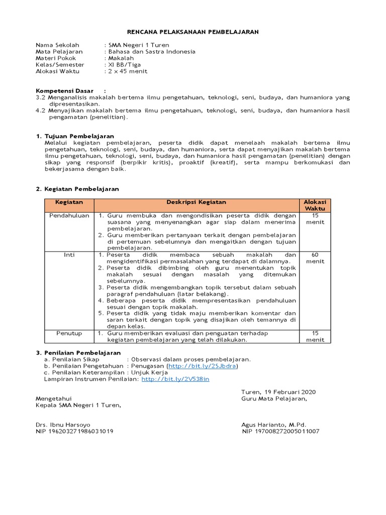 RPP Makalah Bahasa Indonesia Kelas XI | PDF | Karier & Perkembangan
