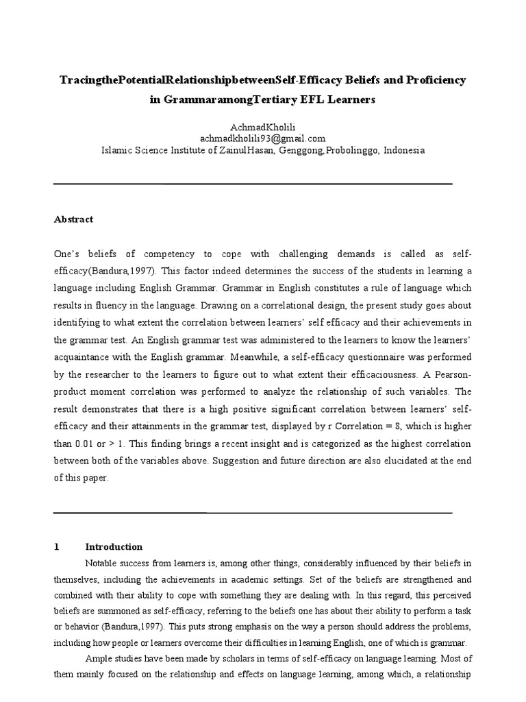 Asian EFL Journal The Relationship Between EFL Learners 1 | PDF | Self ...