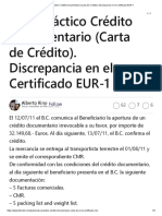 Caso práctico Crédito Documentario (Carta de Crédito). Discrepancia en el Certificado EUR-1