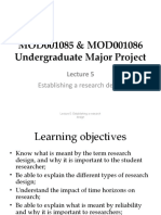 MOD001085 & MOD001086 Undergraduate Major Project: Establishing A Research Design