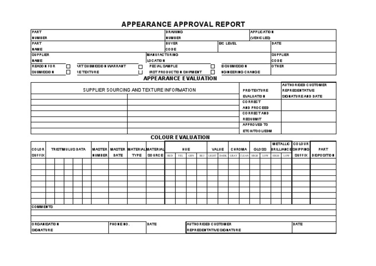 Cópia de Appearance Approval Report PDF Vision Color