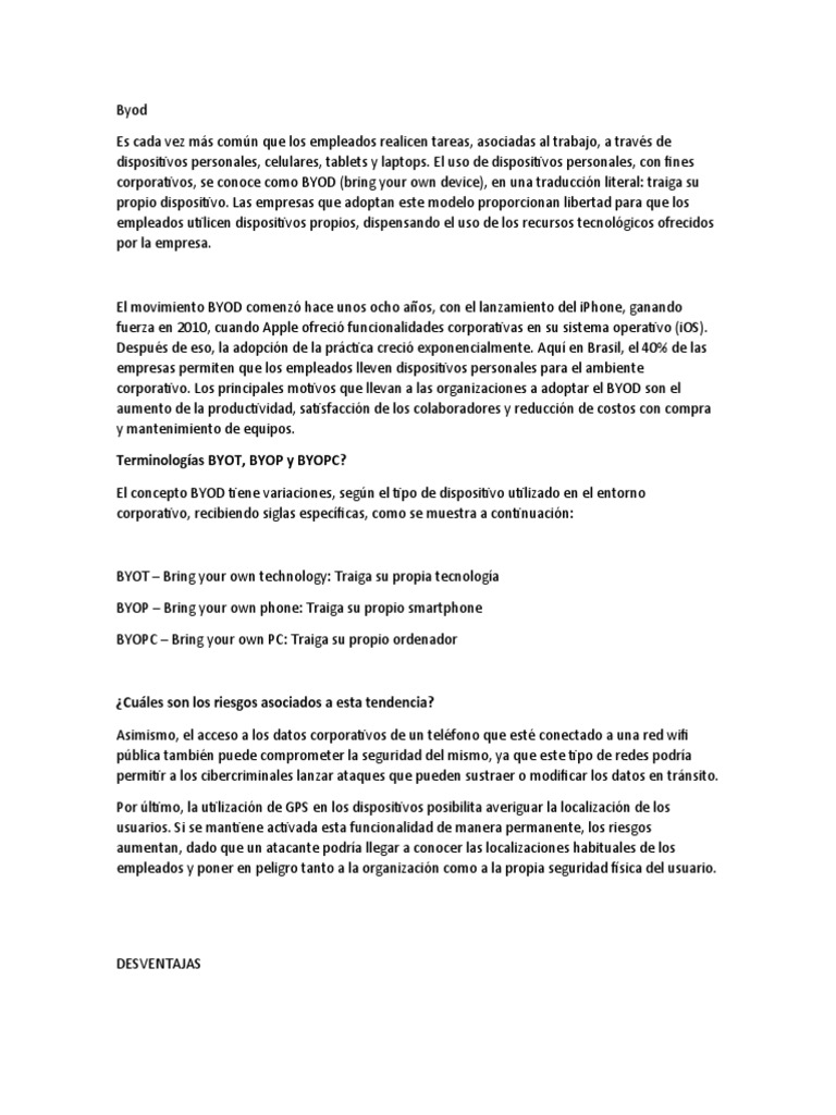Riesgos y Ventajas del BYOD en Empresas | PDF | Smartphone | Tecnología ...