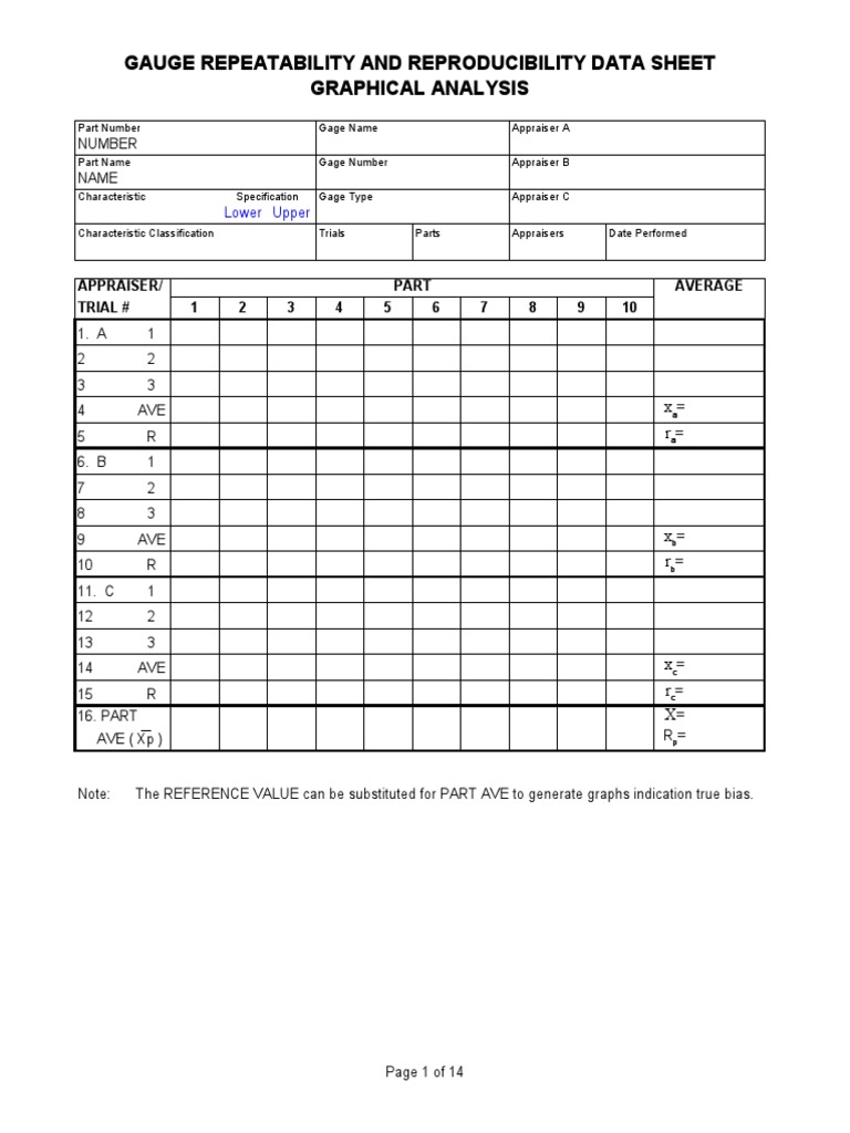 Gauge R&R Data Sheet Analysis | PDF | Statistics | Scientific Method