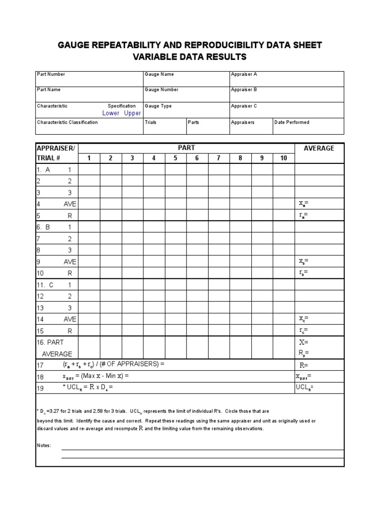 Gauge R&R Data Sheet Analysis | PDF | Scientific Method | Analysis