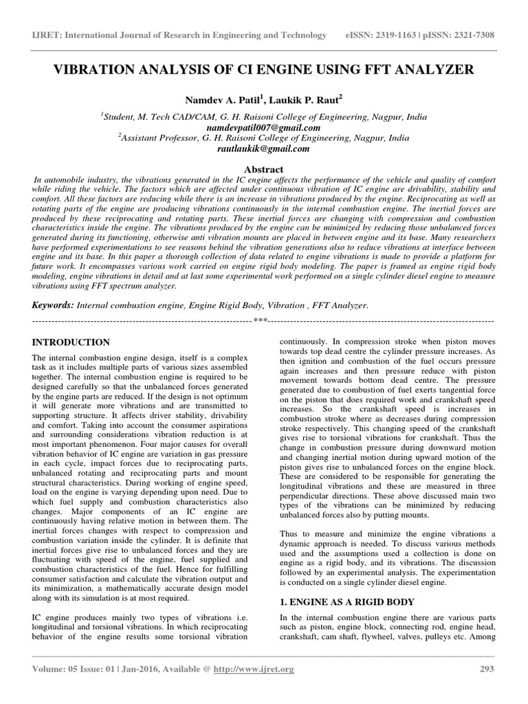 Vibration Analysis of IC Engine Using FFT | PDF | Engines | Piston