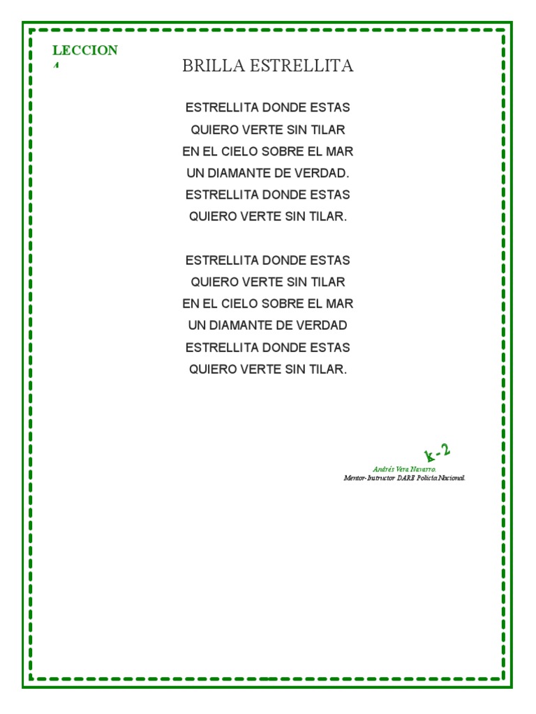 Estrellita Donde Estas Letra Estrellita Donde Estás, Ficha Para