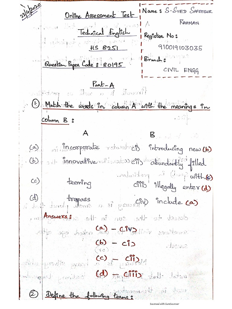 Answers For 2-Mark Questions in Technical English Question Paper Code ...