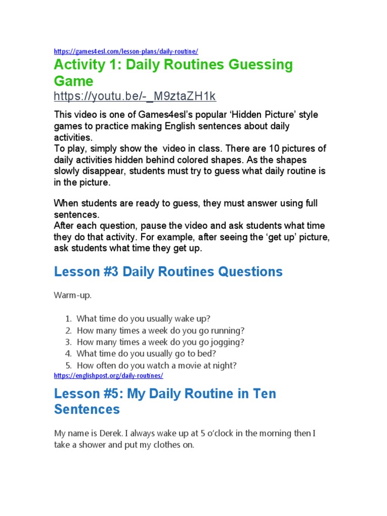 ESL Daily Routine Activities | PDF