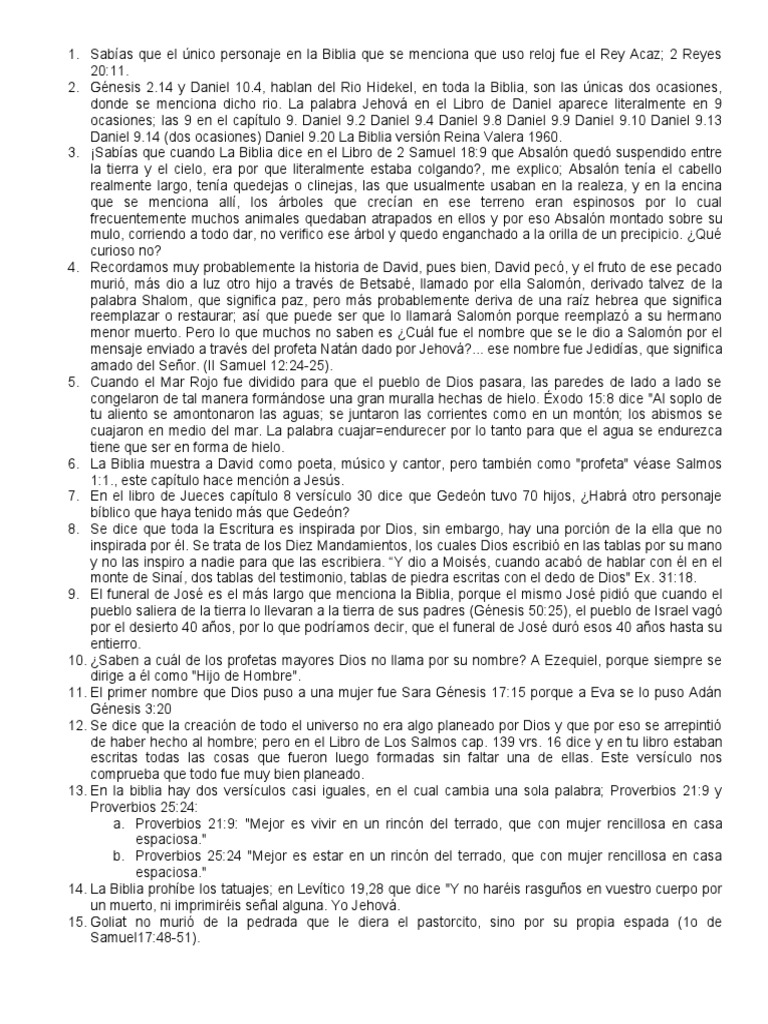 Datos Curiosos de La Biblia | PDF | Profecía | Biblia