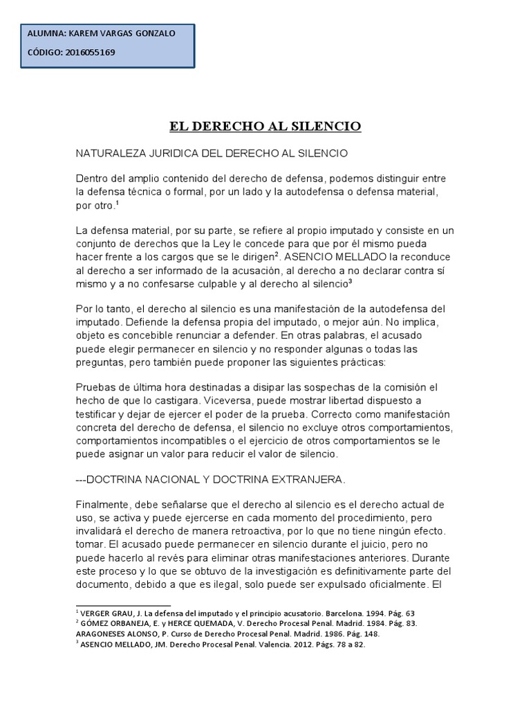 El Derecho Al Silencio PDF Derecho al silencio Procedimiento Criminal