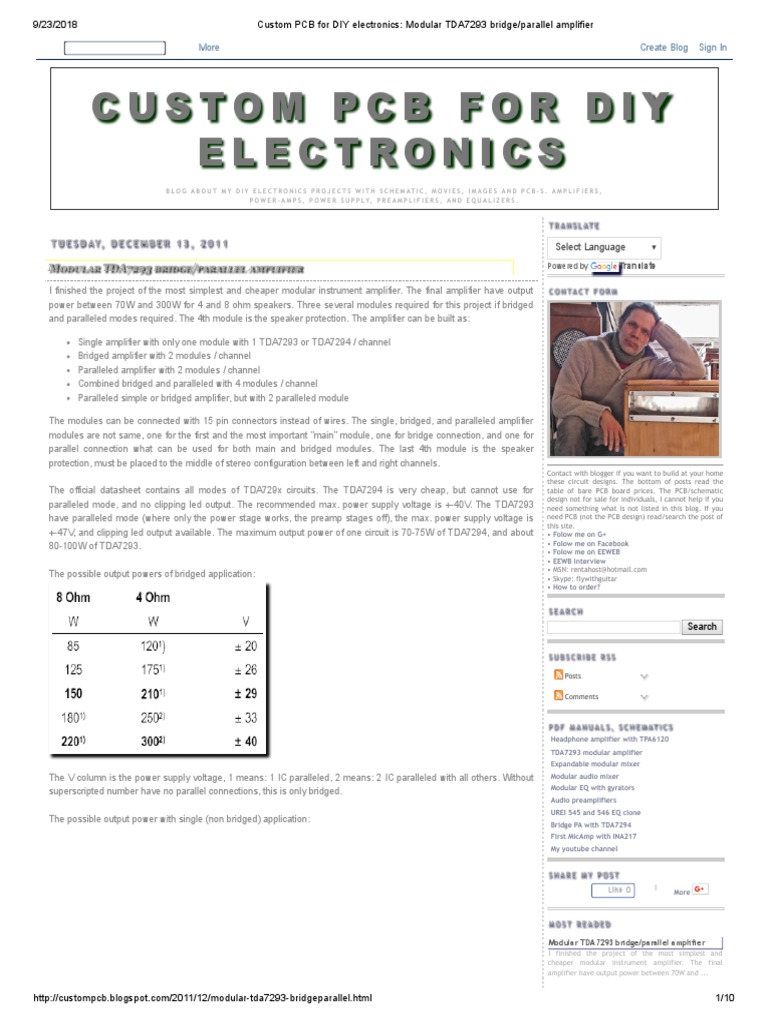 Custom PCB For DIY Electronics - Modular TDA7293 Bridge - Parallel