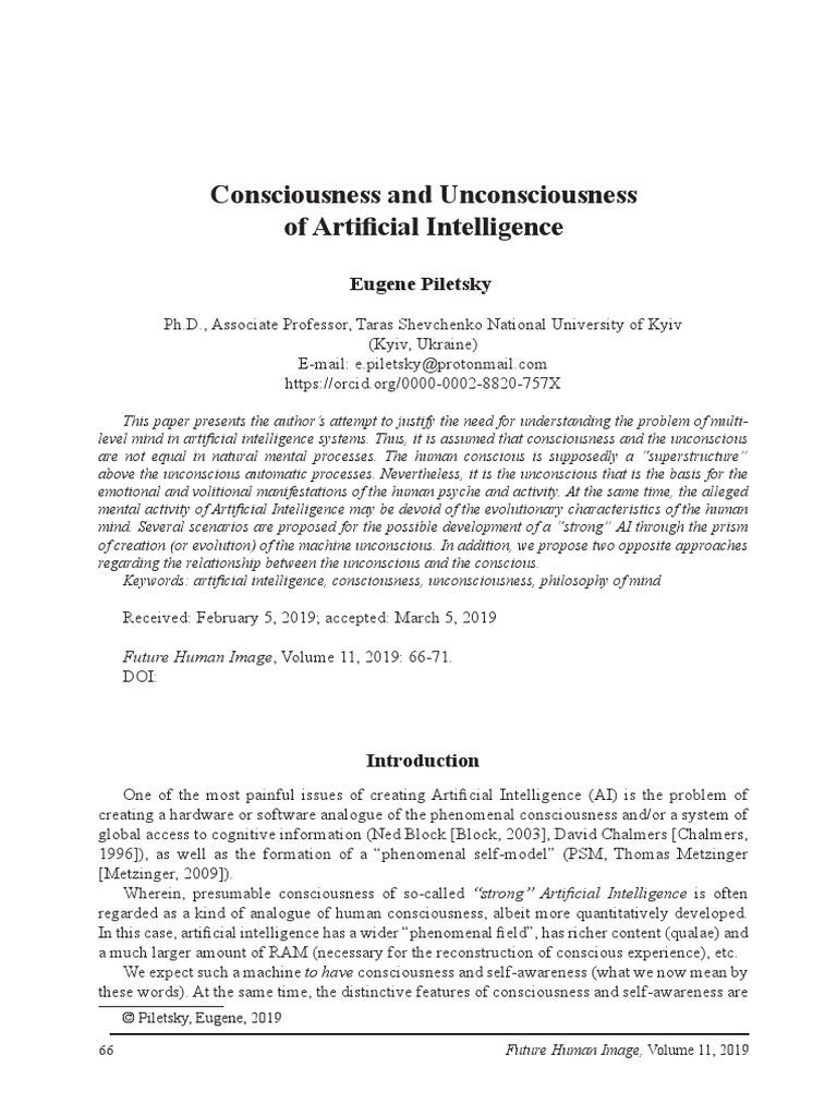 Consciousness and Unconsciousness of Artificial Intelligence | PDF ...