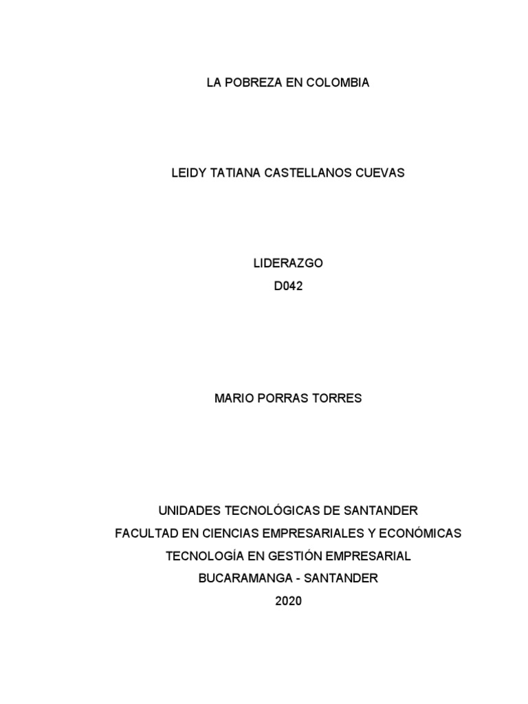La Pobreza en Colombia Tatiana | PDF | Pobreza | Pobreza e indigencia