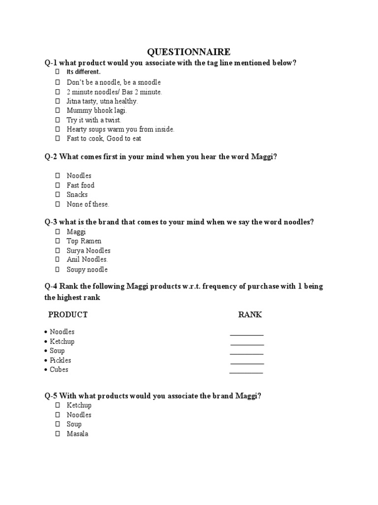 Questionnaire Maggi Pdf