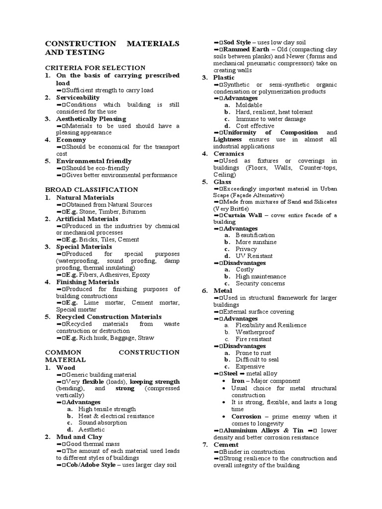 Construction Materials Overview | PDF | Concrete | Cement