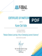 Karen Del Valle certificate for Vibal webinar participation