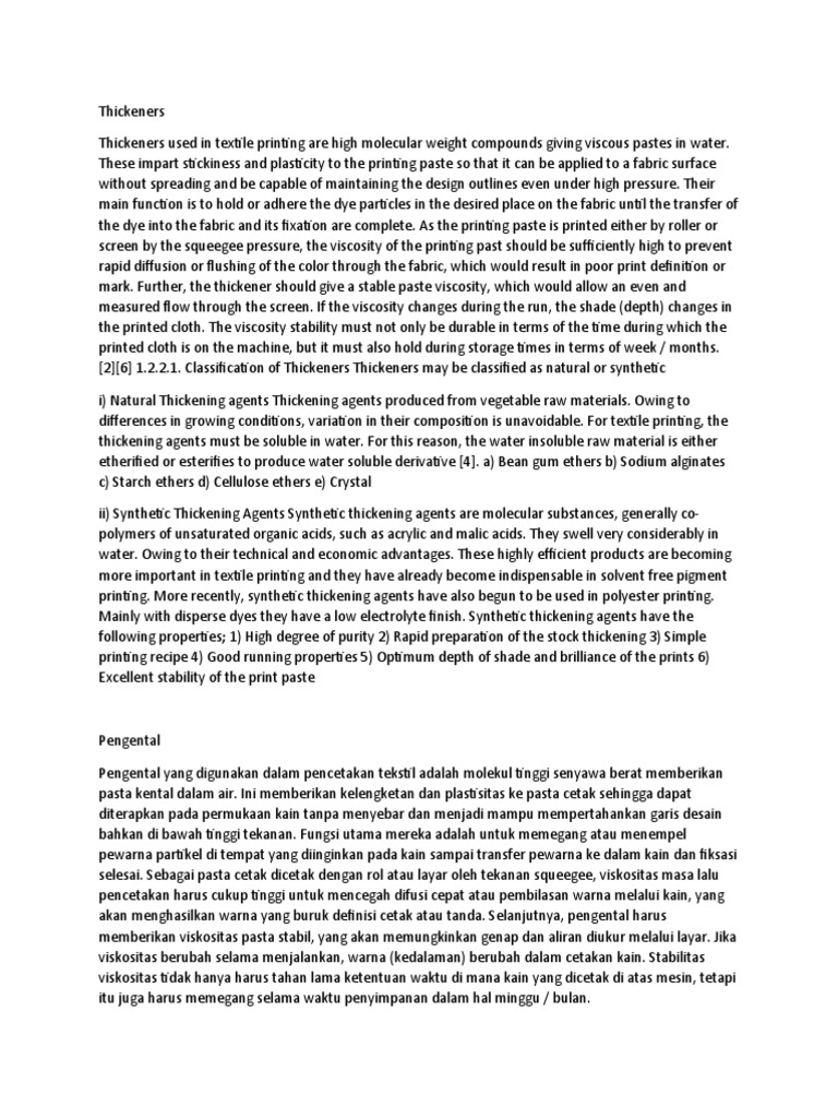 Printing Thickeners PDF Chemical Substances Physical Sciences