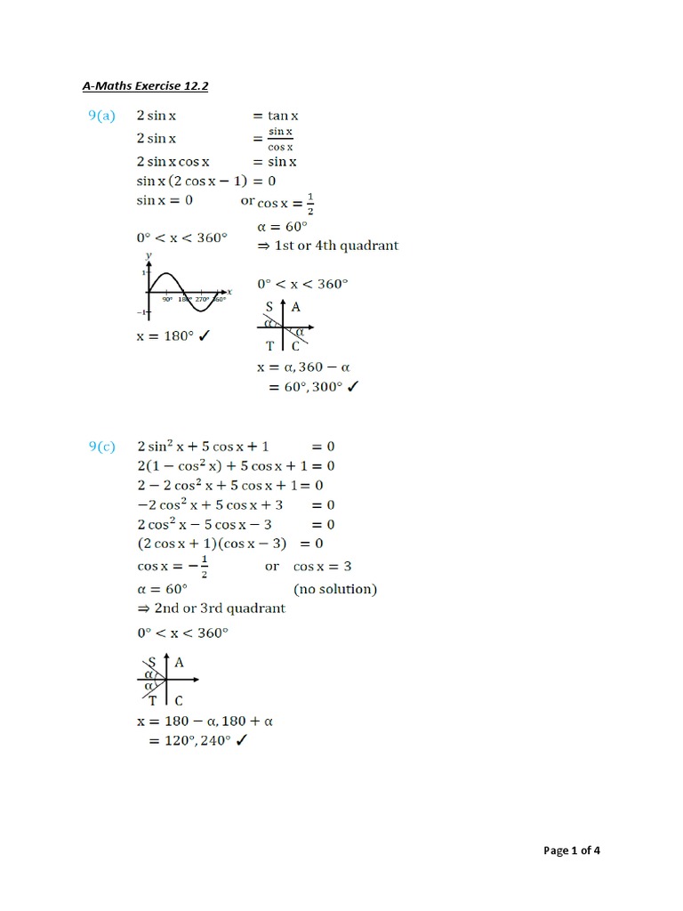 A-Maths Exercise 12.2 Homework (Answer) | PDF