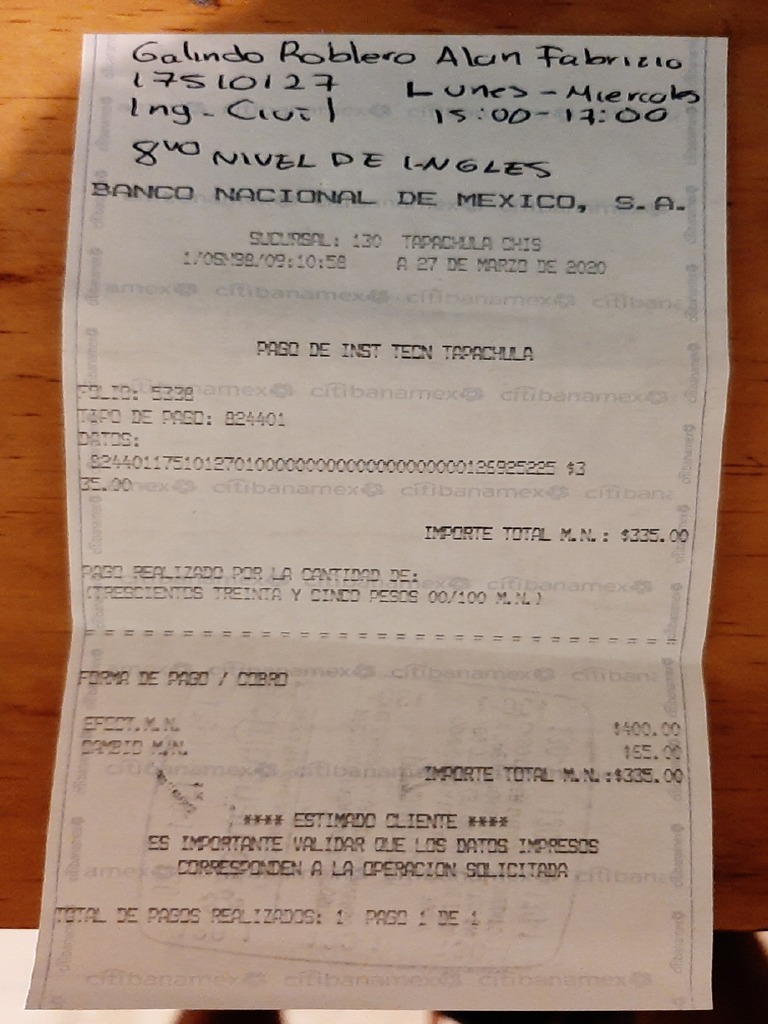 Comprobante de Pago Inglés PDF PDF