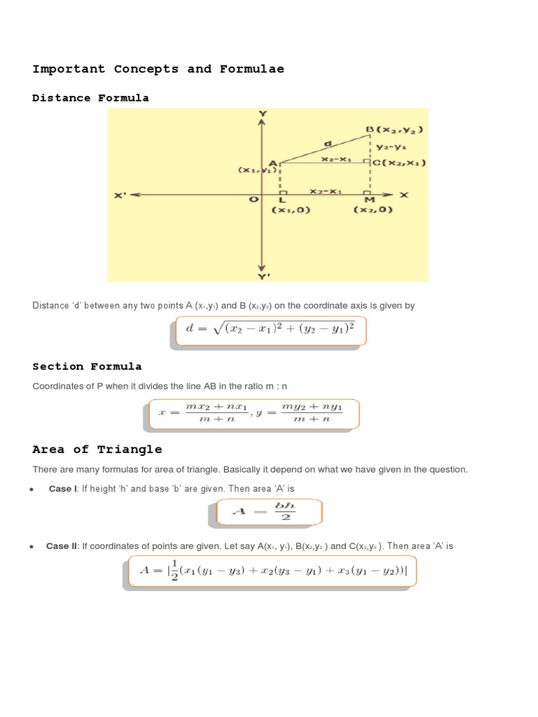 Important Concepts and Formulae: Distance Formula | PDF | Ellipse | Circle