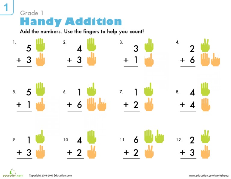 Grade 1: Add The Numbers. Use The Fingers To Help You Count! | PDF ...