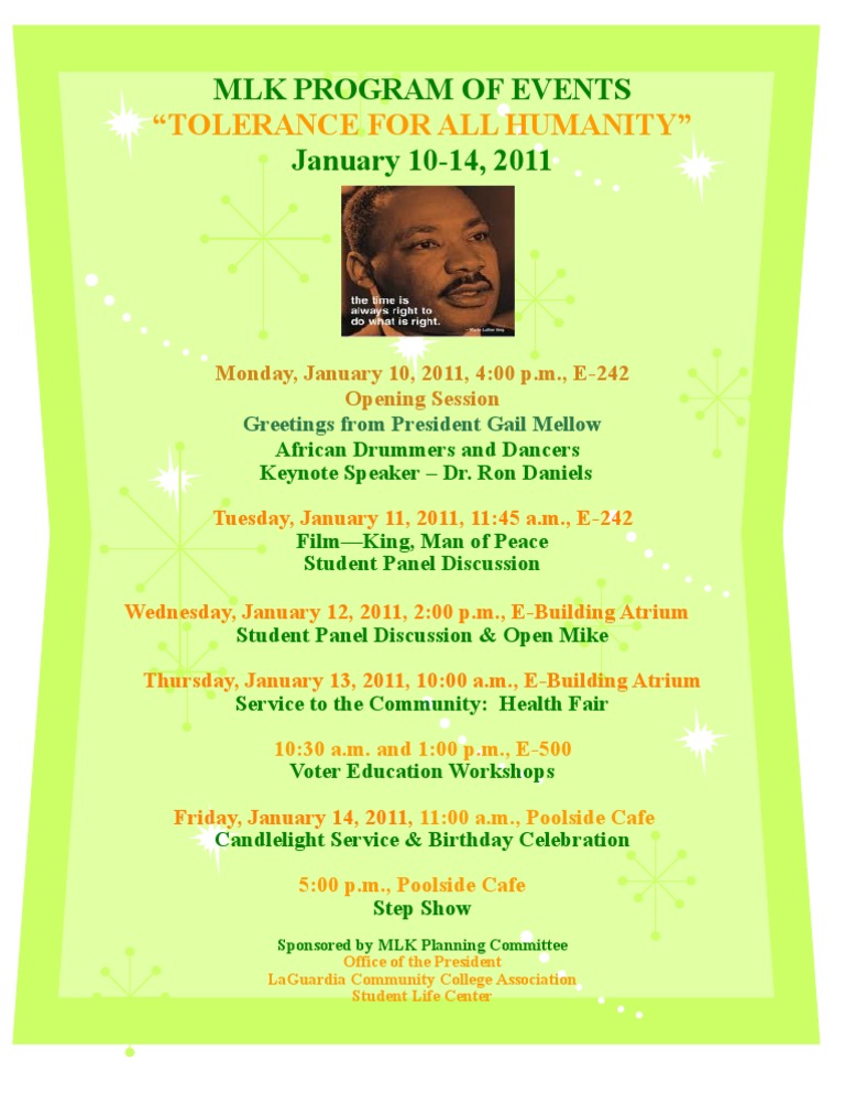 MLK Events Schedule: Tolerance for All | PDF