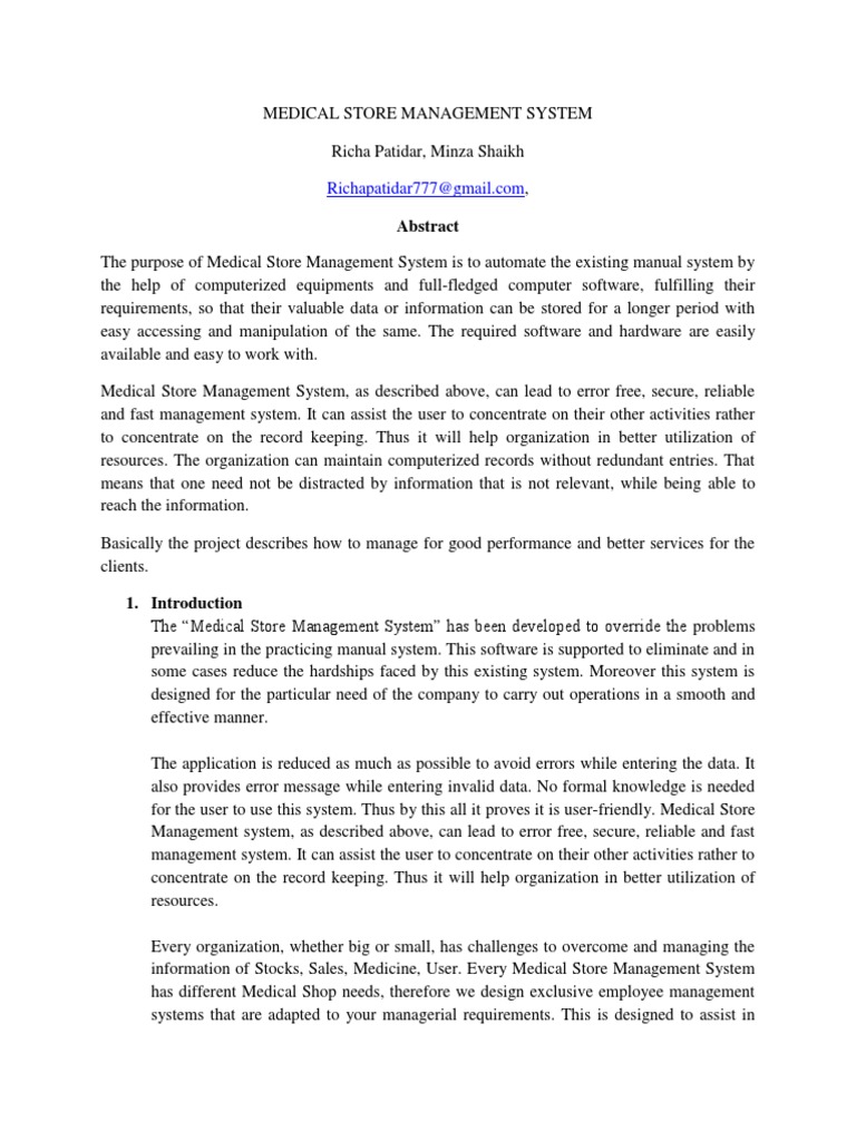 Medical Store Management System PDF System Data