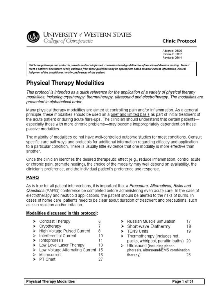 Physical Therapy Modalities PDF | PDF | Pain | Physical Therapy