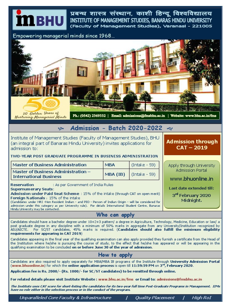 BHU MBA Admission 2020-2022 Details | PDF | University And College ...